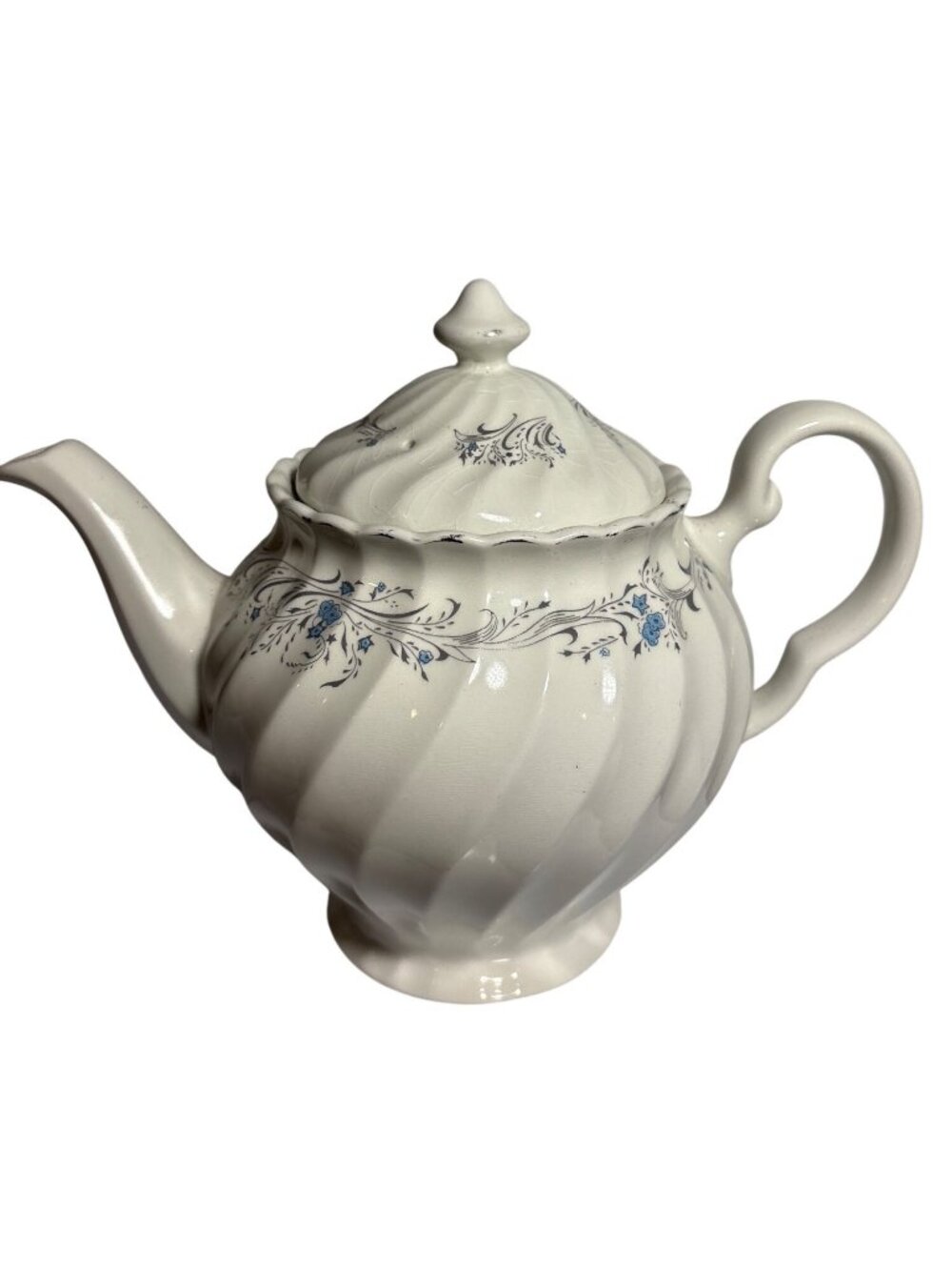 Johnson Brothers Snowhite Regency Charmain Teapot Small Blue Floral Swirl Vtg